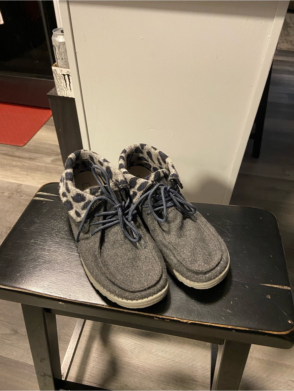 Hey Dude Women's Grey Felt Lace-Up Flats with Leopard Cuff